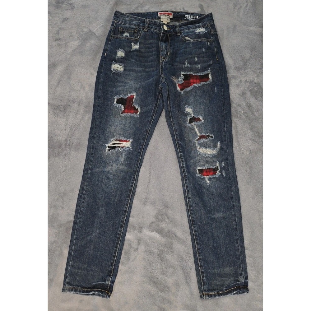 Castro Jeans Distressed Rebecca Boyfriend Black Cotton Blend 30W 28L Size‎ 2